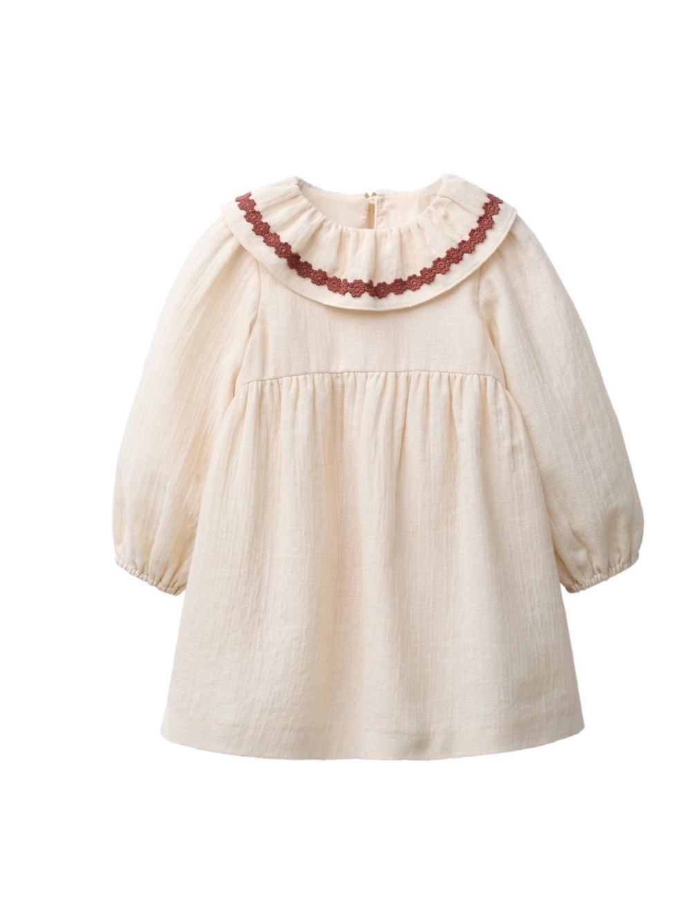Zara Cream Girls' Dress with Brown Trim